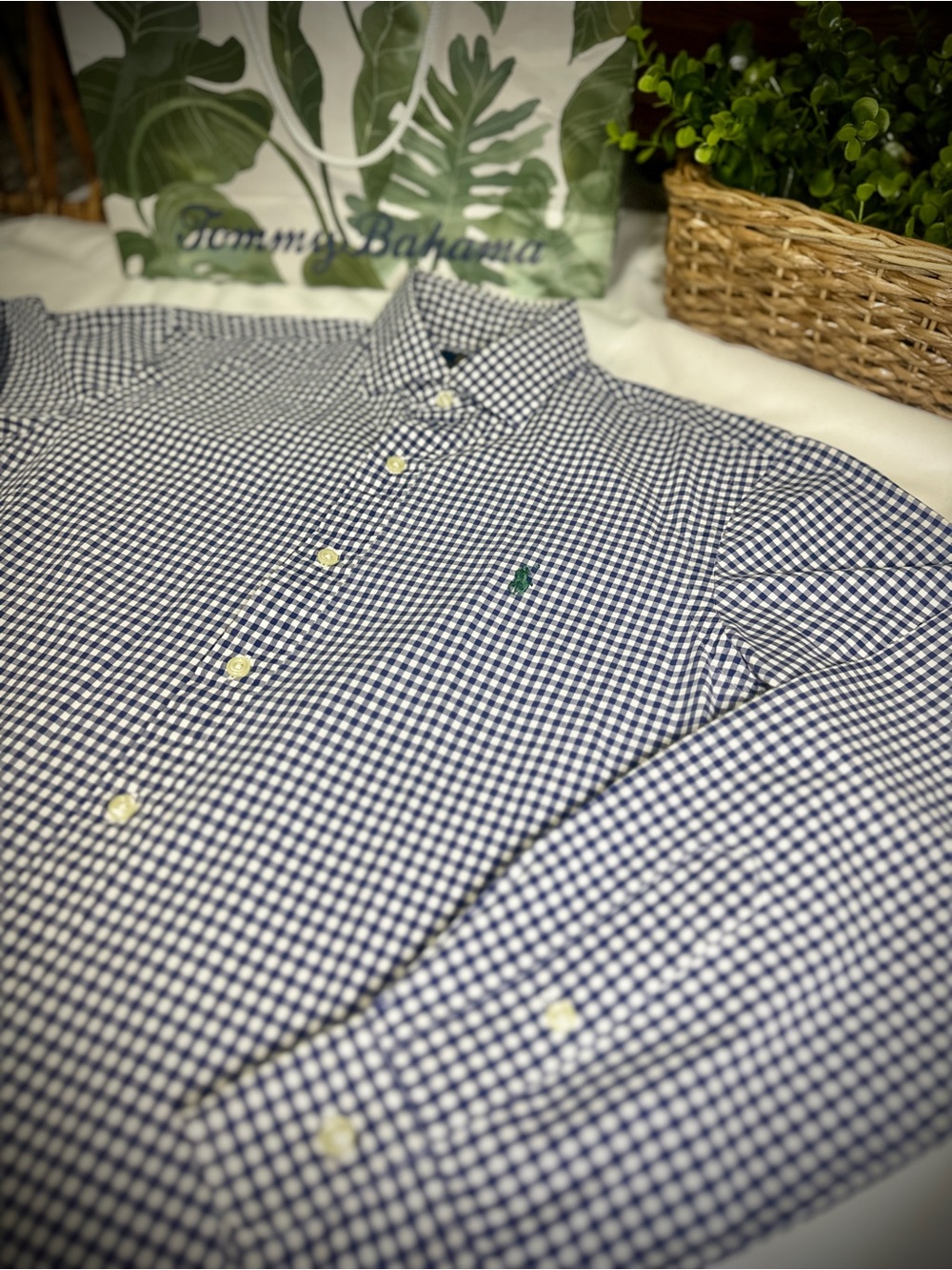 Polo Ralph Lauren Men's Navy Classic Gingham Button-Down Shirt. Size M